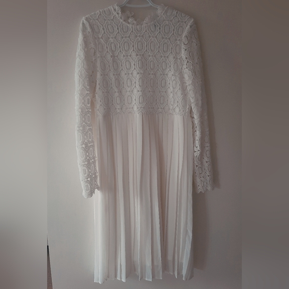 White Lace Top Pleated Midi Dress - Woman - Picture 3 of 5